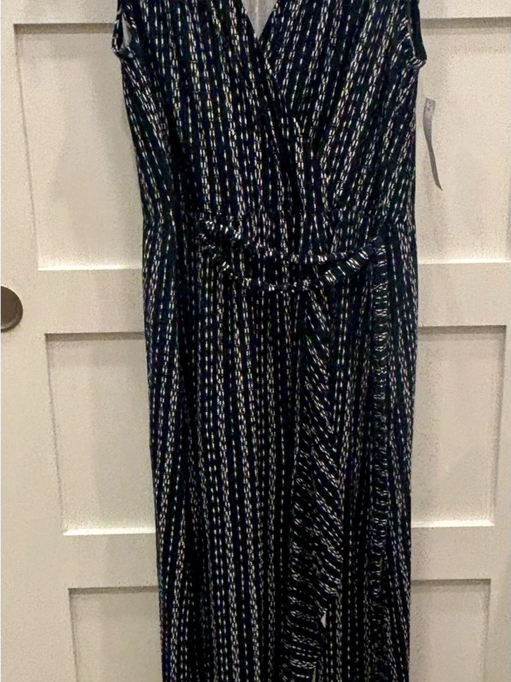 Loveappella Navy and White Striped Sleeveless Wrap Maxi Dress - Picture 2 of 6